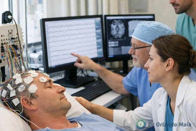 Monitorização com eletroencefalograma em paciente com epilepsia